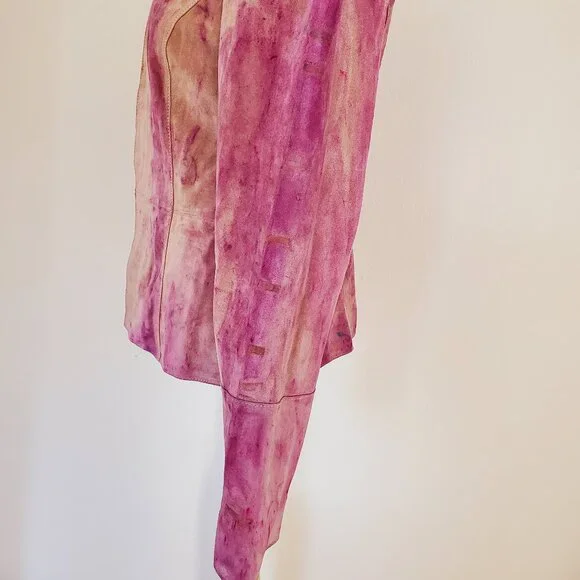 Leather suedeJacket Blazer pink peach beige small 4 6 tie dyed workwear cowgirl